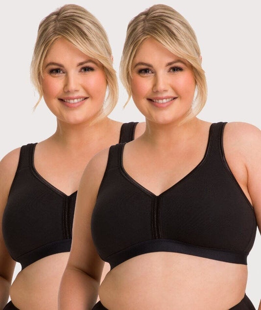 Ava & Audrey Faye Cotton Wire-free Support Bra 2 Pack - Black