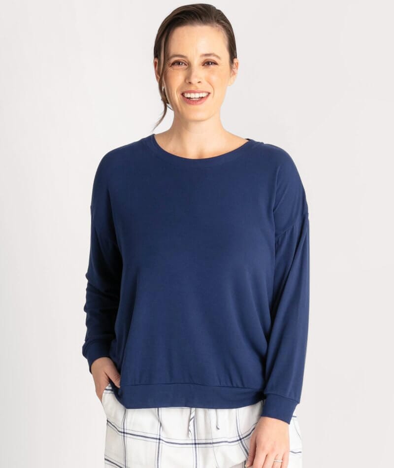 Ava & Audrey Maddison Knit Slouch LS Tee - Navy Sleep / Lounge 