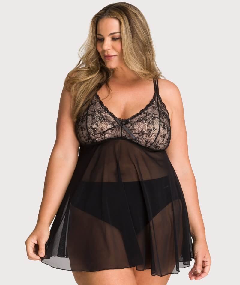 Ava & Audrey Candice Mesh & Lace Babydoll - Black Babydoll / Chemise 