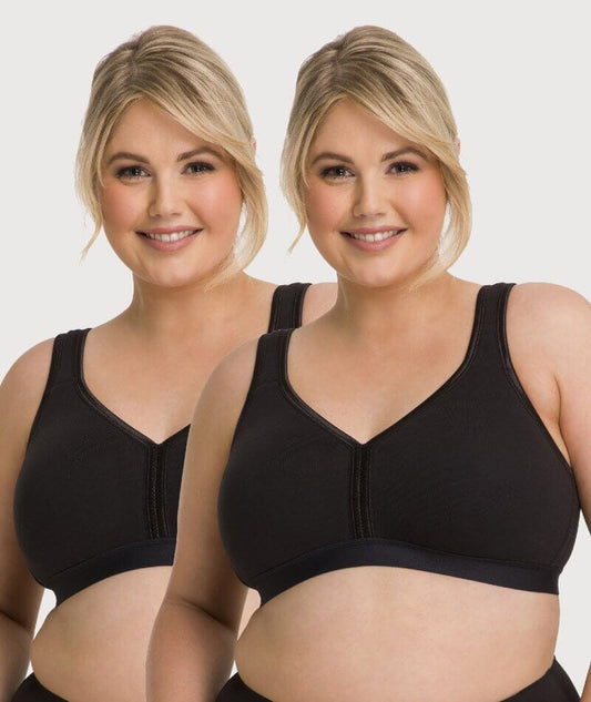 Ava & Audrey Faye Cotton Wire-free Support Bra 2 Pack - Black Bras 