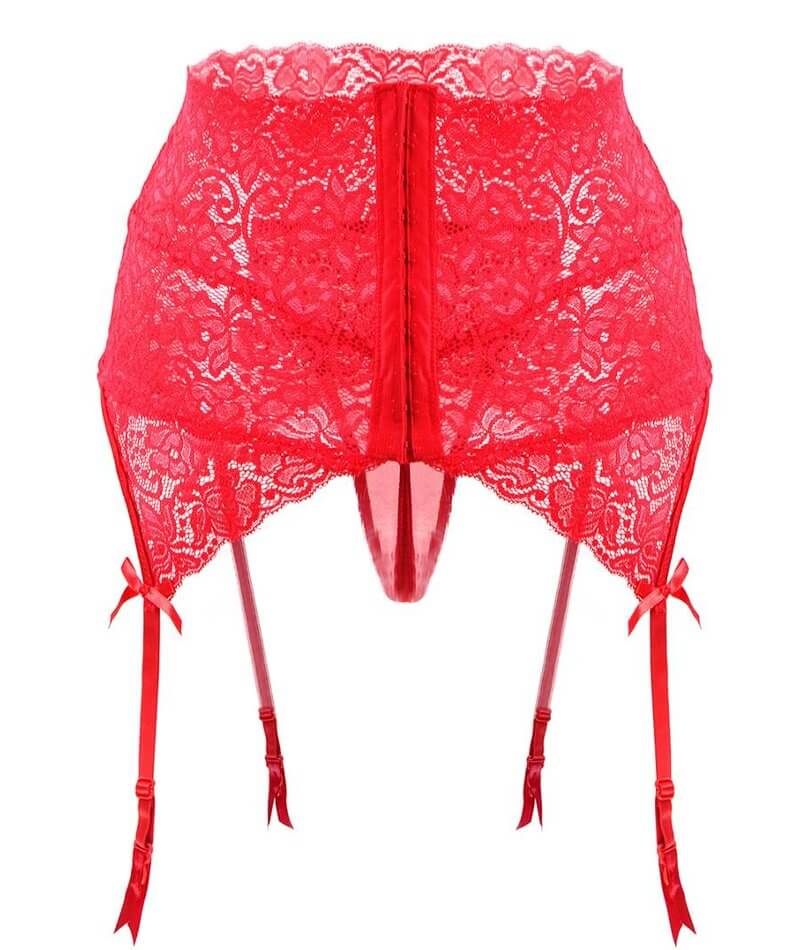 Curvy Wide Lace Garter with G-String - Red Babydoll / Chemise 