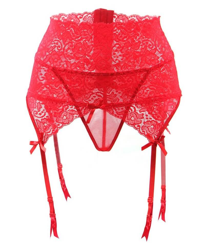 Curvy Wide Lace Garter with G-String - Red Babydoll / Chemise 